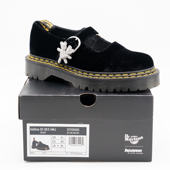 size 40EU 8.5 US Marc Jacobs Dr Martens Heaven Black Velvet Addina Mary Jane - Picture 10 of 11